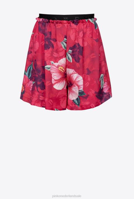 korte broek | L488684 vloeiende short met hibiscusprint Pinko multi. fuchsia/roze
