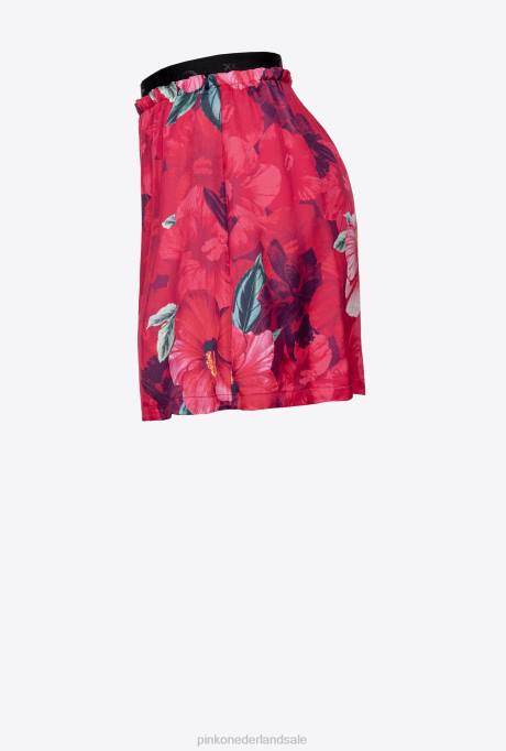 korte broek | L488684 vloeiende short met hibiscusprint Pinko multi. fuchsia/roze