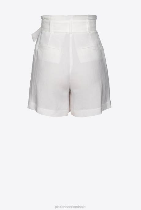 korte broek | L488686 linnen short met riem Pinko zijde wit