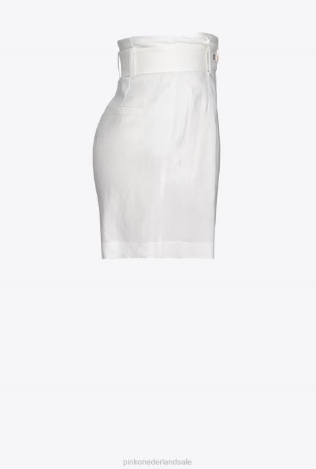 korte broek | L488686 linnen short met riem Pinko zijde wit