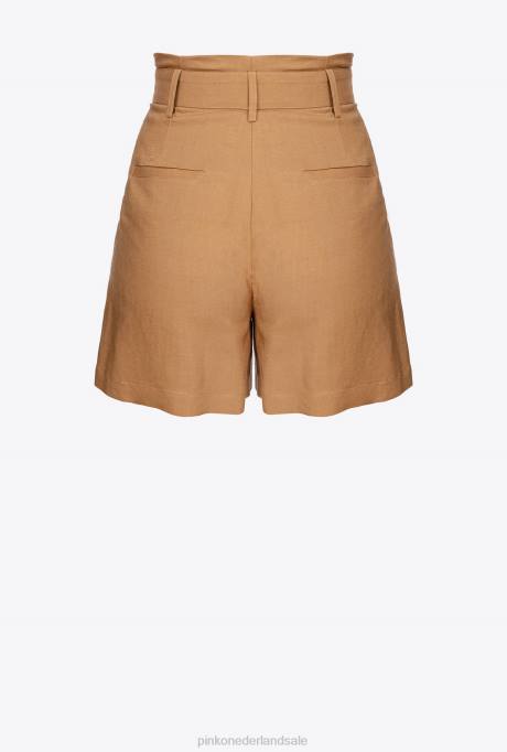 korte broek | L488687 linnen short met riem Pinko mosterd