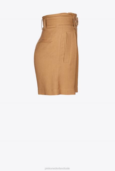 korte broek | L488687 linnen short met riem Pinko mosterd