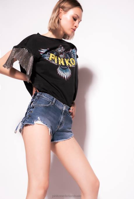 korte broek | L488688 spijkerbroek met franjes Pinko lichte vintage wassing