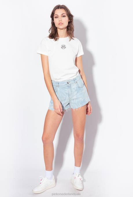 korte broek | L488690 spijkerbroek met laser tropisch motief Pinko azuurblauw/wit