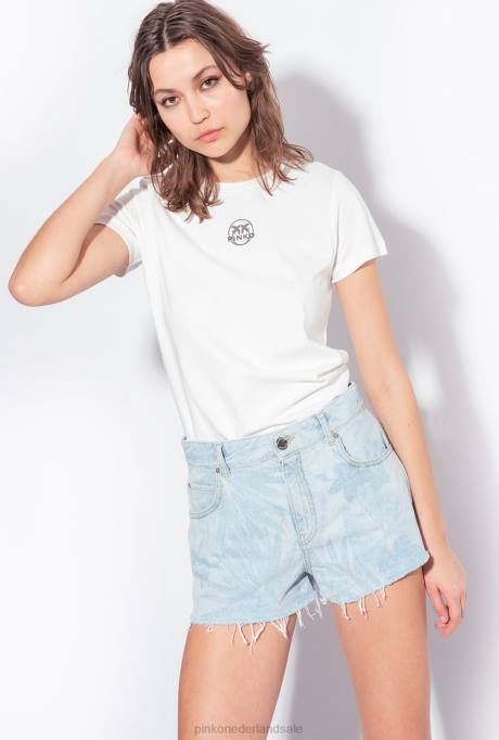 korte broek | L488690 spijkerbroek met laser tropisch motief Pinko azuurblauw/wit