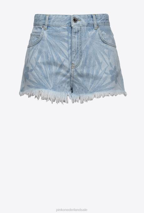 korte broek | L488690 spijkerbroek met laser tropisch motief Pinko azuurblauw/wit