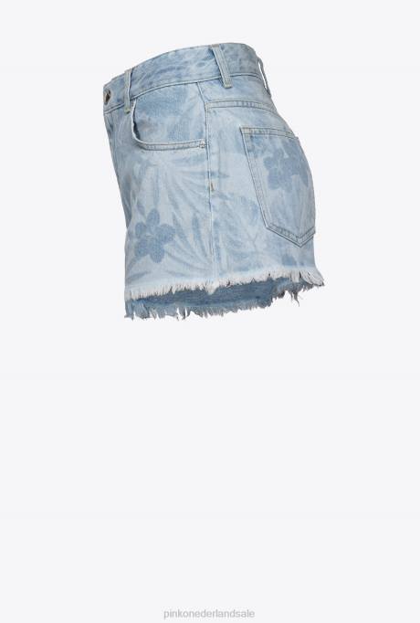 korte broek | L488690 spijkerbroek met laser tropisch motief Pinko azuurblauw/wit