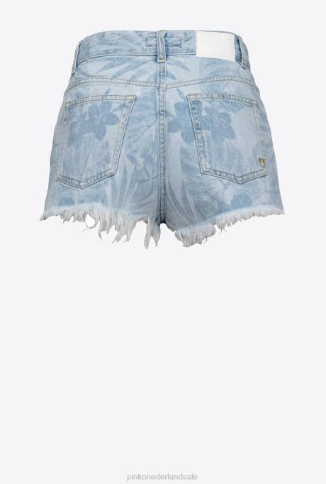 korte broek | L488690 spijkerbroek met laser tropisch motief Pinko azuurblauw/wit