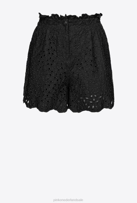 korte broek | L488699 Engelse broderie korte broek Pinko limousine zwart