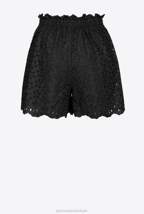 korte broek | L488699 Engelse broderie korte broek Pinko limousine zwart