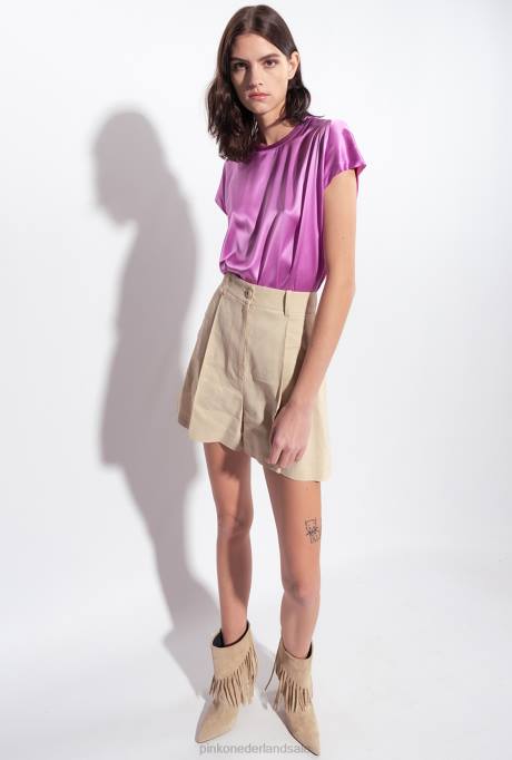 korte broek | L488701 stretch linnen korte broek Pinko mat amandelbeige