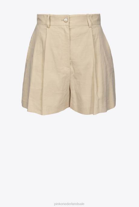 korte broek | L488701 stretch linnen korte broek Pinko mat amandelbeige