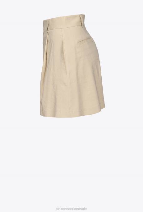 korte broek | L488701 stretch linnen korte broek Pinko mat amandelbeige