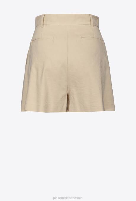 korte broek | L488701 stretch linnen korte broek Pinko mat amandelbeige