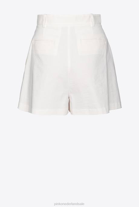 korte broek | L488702 stretch linnen korte broek Pinko wolk wit