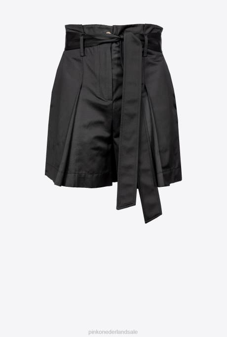 korte broek | L488703 popeline short met riem Pinko limousine zwart