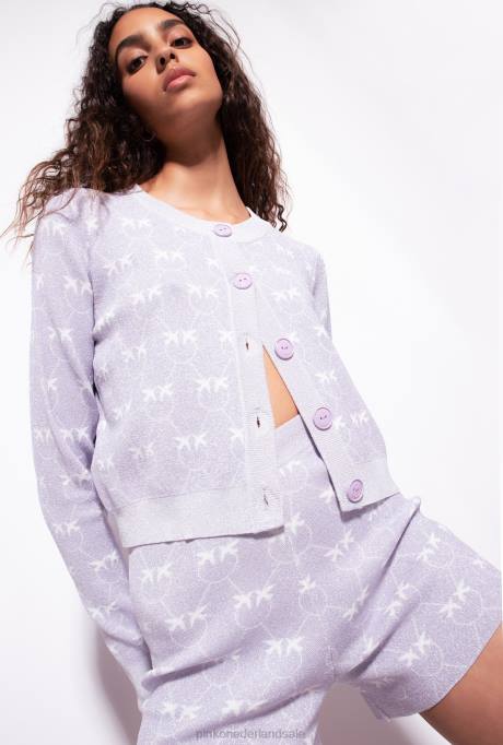 korte broek | L488718 lurex short met monogram Pinko lila/wit