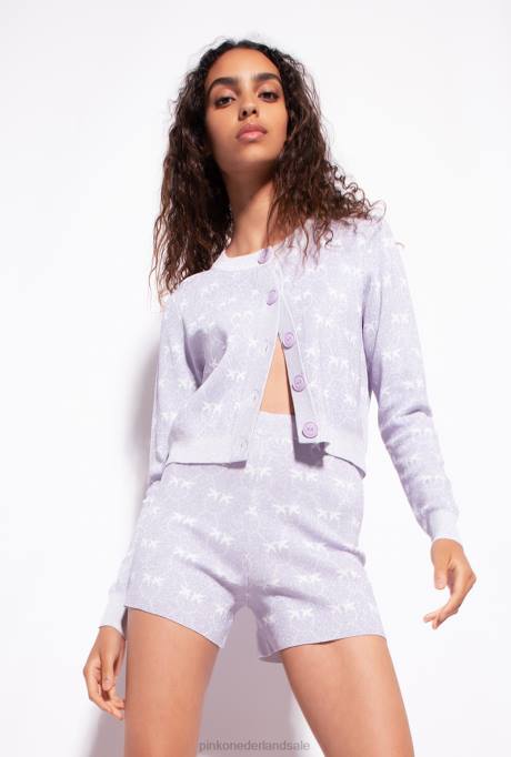 korte broek | L488718 lurex short met monogram Pinko lila/wit