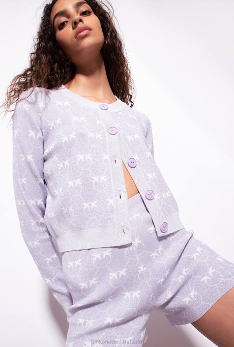 korte broek | L488718 lurex short met monogram Pinko lila/wit