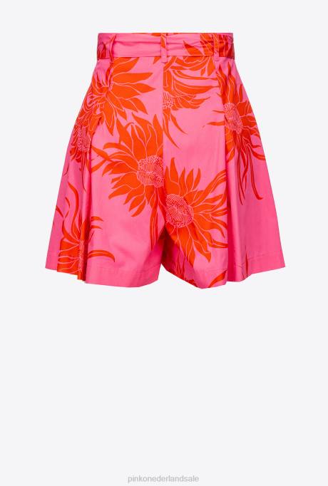 korte broek | L488736 korte broek met grote bedrukte bloemen Pinko roze/rood