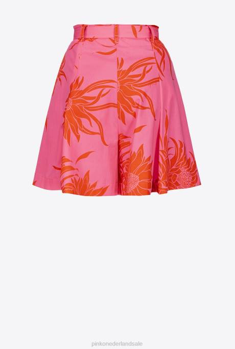 korte broek | L488736 korte broek met grote bedrukte bloemen Pinko roze/rood