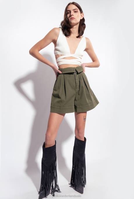 korte broek | L488752 broek met hoge taille en riem Pinko geweer groen