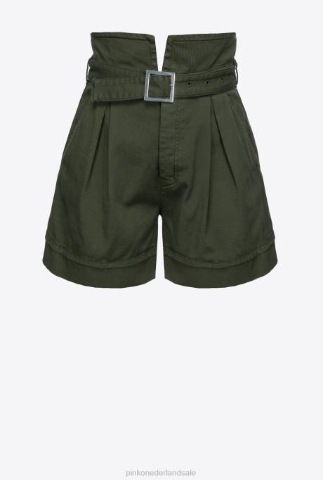 korte broek | L488752 broek met hoge taille en riem Pinko geweer groen