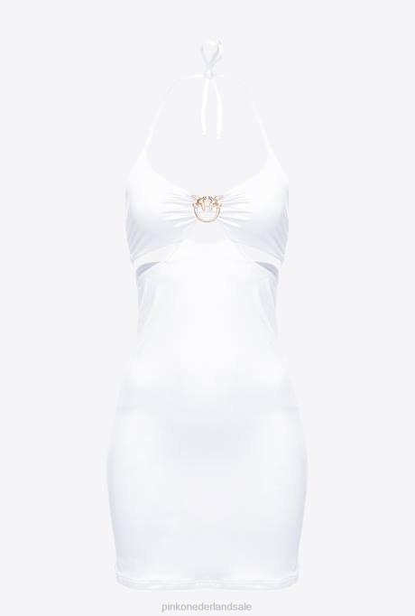 badkleding | L488207 mini-jurk met tortelduifjes gesp Pinko Helder wit