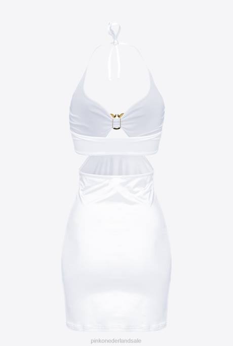 badkleding | L488207 mini-jurk met tortelduifjes gesp Pinko Helder wit