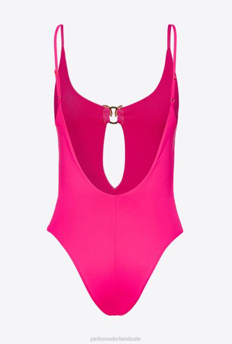 badkleding | L488928 badpak uit één stuk met gesp van liefdesvogels Pinko fuchsia paars