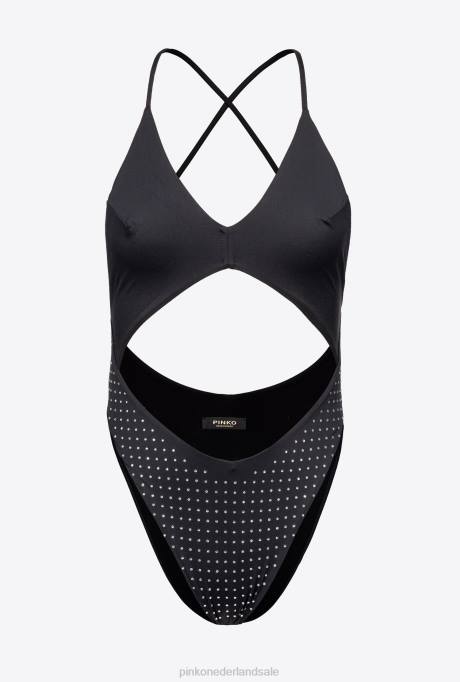 badkleding | L488933 badpak uit één stuk met strass-steentjes Pinko zwart/kristal