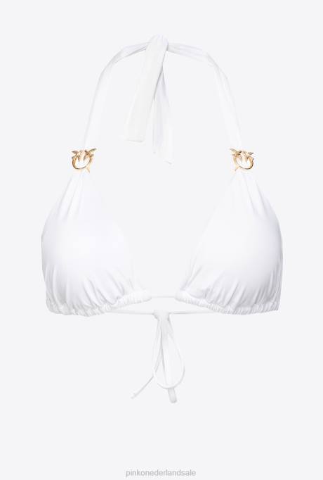 badkleding | L488937 triangel bikinitopje met love birds gesp Pinko Helder wit