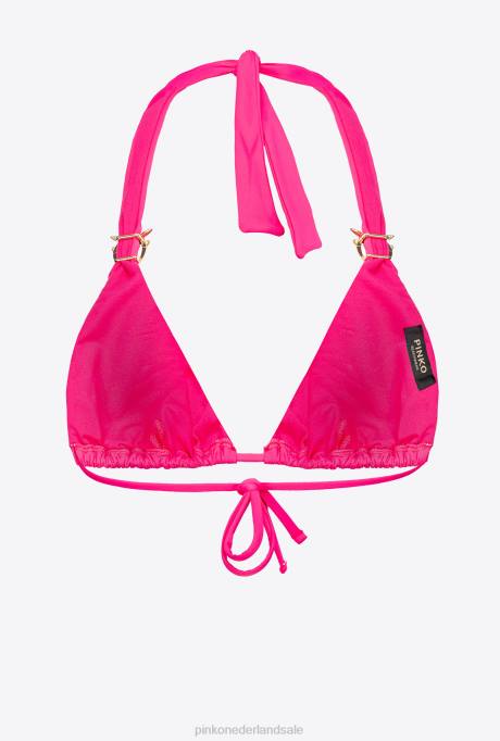 badkleding | L488938 triangel bikinitopje met love birds gesp Pinko fuchsia paars
