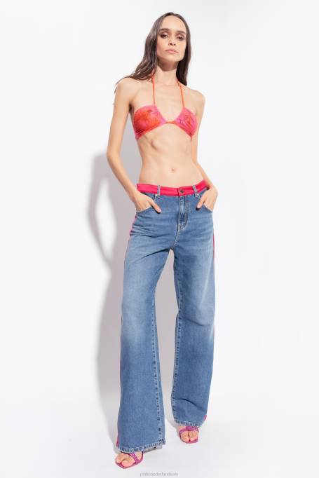 badkleding | L488945 Gebloemde bikinitop met strass-steentjes Pinko multi.roze/oranje