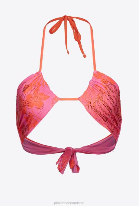 badkleding | L488945 Gebloemde bikinitop met strass-steentjes Pinko multi.roze/oranje