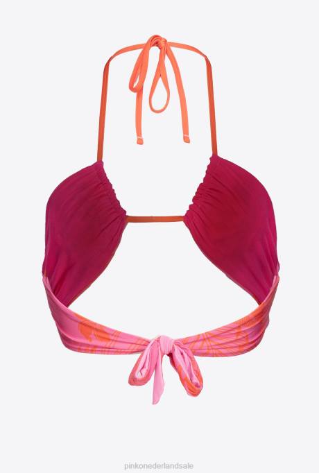 badkleding | L488945 Gebloemde bikinitop met strass-steentjes Pinko multi.roze/oranje