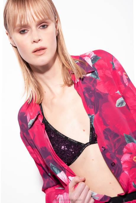 badkleding | L488946 triangelbikinitop met pailletten Pinko intens paars