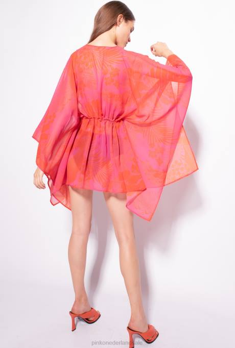 badkleding | L488954 kaftan met bloemenprint Pinko multi.roze/oranje