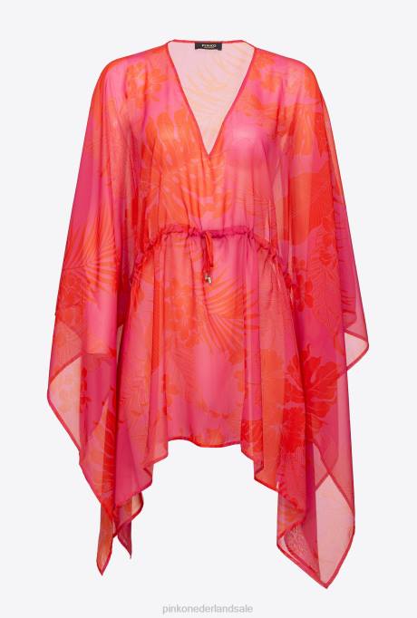 badkleding | L488954 kaftan met bloemenprint Pinko multi.roze/oranje