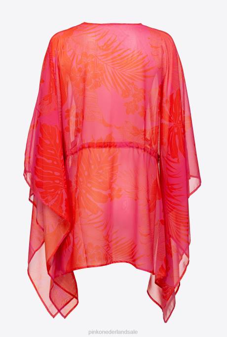 badkleding | L488954 kaftan met bloemenprint Pinko multi.roze/oranje