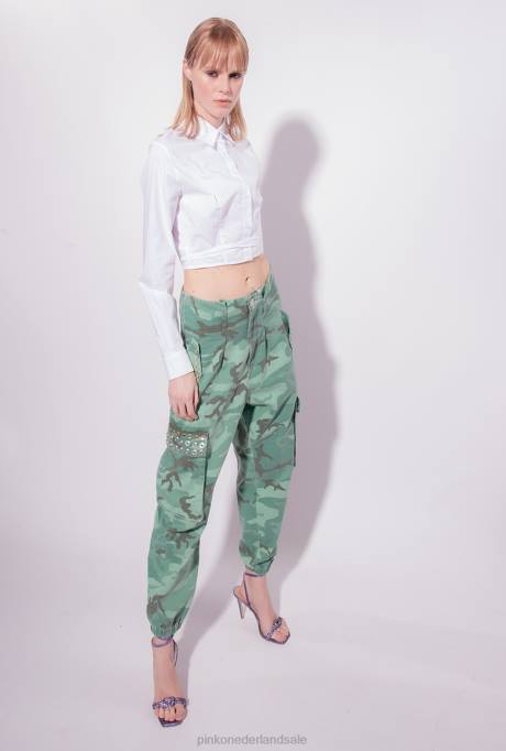 spijkerbroek | L488647 camouflage cargobroek met strassteentjes Pinko veelkleurig: groen/bruin