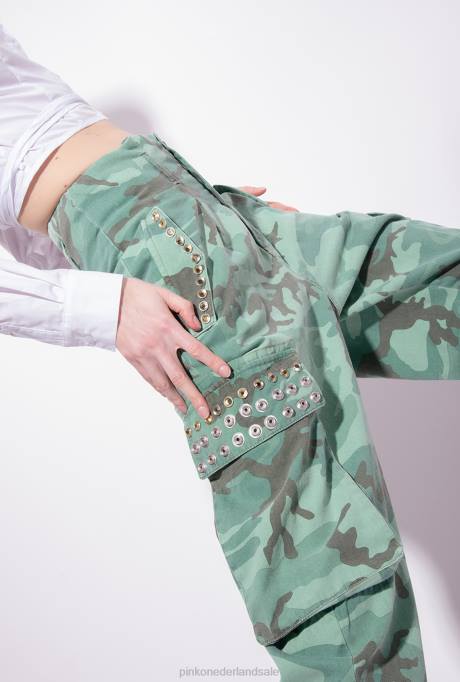 spijkerbroek | L488647 camouflage cargobroek met strassteentjes Pinko veelkleurig: groen/bruin