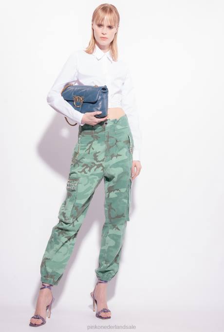 spijkerbroek | L488647 camouflage cargobroek met strassteentjes Pinko veelkleurig: groen/bruin