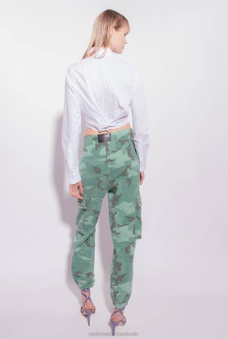 spijkerbroek | L488647 camouflage cargobroek met strassteentjes Pinko veelkleurig: groen/bruin