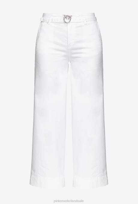 spijkerbroek | L488793 wijd uitlopende broek met riem Pinko Helder wit
