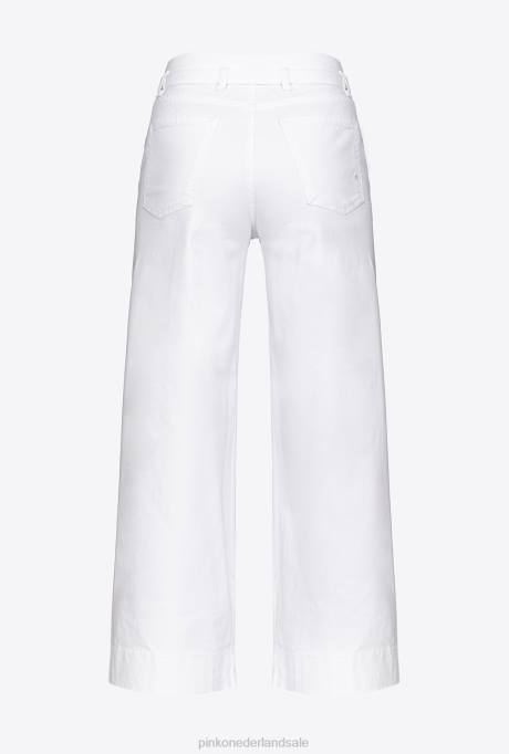spijkerbroek | L488793 wijd uitlopende broek met riem Pinko Helder wit