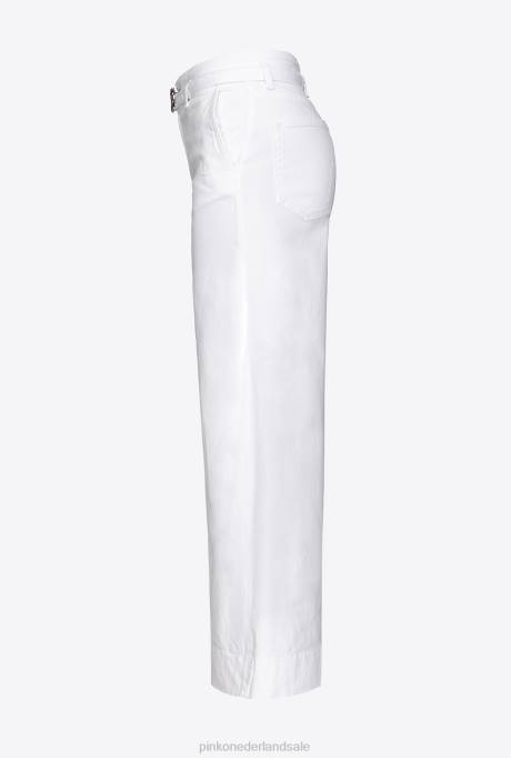 spijkerbroek | L488793 wijd uitlopende broek met riem Pinko Helder wit