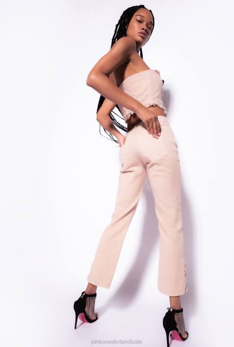 spijkerbroek | L488816 bootcut broek met vetersluiting aan de onderkant Pinko rugby-beige