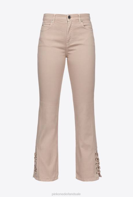 spijkerbroek | L488816 bootcut broek met vetersluiting aan de onderkant Pinko rugby-beige