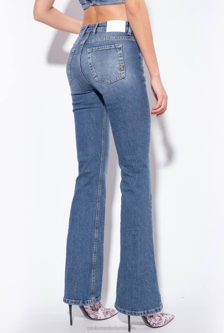 spijkerbroek | L488818 wijd uitlopende jeans met vetersluiting Pinko medium vintage wassing